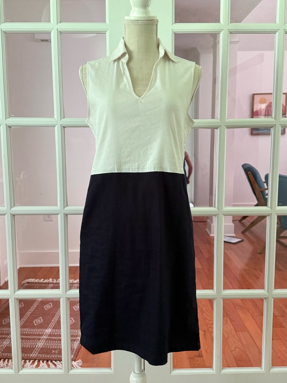 Halston Linen Blend Colorblock Dress